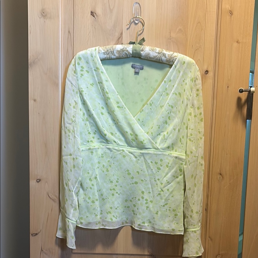 Ann Taylor Green Wrap Blouse with Long Sleeves